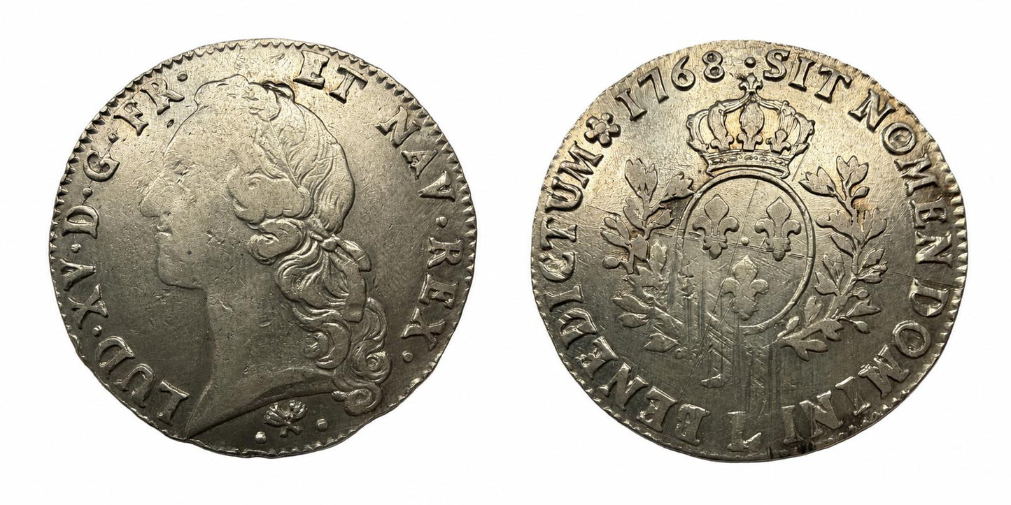 1768. Francia. Luis XV. L (Bayona). 1 ecu