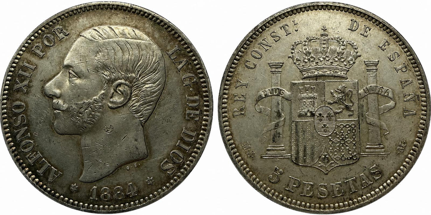 1884*1884. Alfonso XII. MSM. 5 pesetas